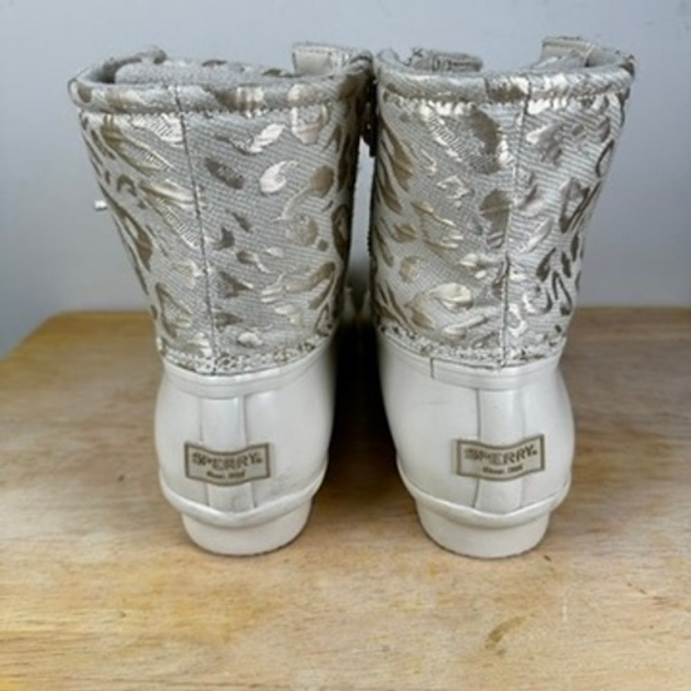 Sperry Saltwater Ivory Leopard Duck Boots STS88315 Women 10 Metallic - Picture 3 of 10